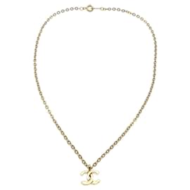 Chanel Vintage CC Anhänger Halskette aus Beschichtetem Metall Golden