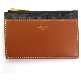 Céline Celine Brown Leather Card Case Brown