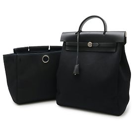 Bolsa 2 em 1 Herbag AdPM em Lona Officier e Couro Hermès Preto