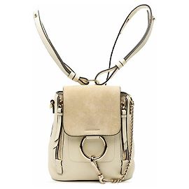 Chloé Chloe Faye Mini Leather Suede 2way Backpack Brown Beige