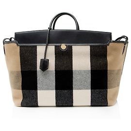 Burberry Wool Check Society XL Tote Brown Beige