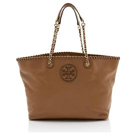 Tory Burch Leather Marion Tote Brown