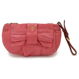 Bolsito de muñeca de nylon y cuero con cinta Prada Rosa