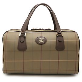 Bolsa Boston em lona xadrez e couro Burberry Marrom