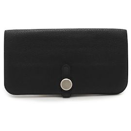 Hermès Portefeuille bifold long Dogon en cuir noir Hermes Noir