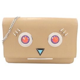Fendi BAG BUGS Leather Chain Wallet Brown