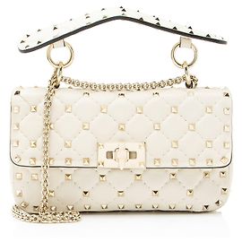Valentino Garavani Valentino Calfskin Rockstud Spike Up Chain Small Shoulder Bag White