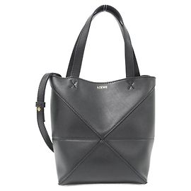 Borsa Tote Pieghevole Loewe Puzzle in Pelle di Vitello Nero