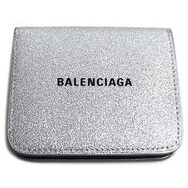 Billetera bifold de cuero Balenciaga Everyday Plata Metálico