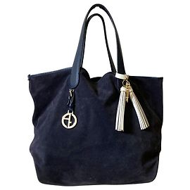 Giorgio Armani Tassel Suede Tote Bag Blue