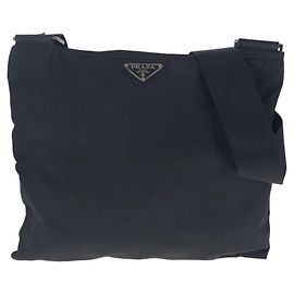 Bolsa transversal em nylon tessuto com logo triangular Prada Preto