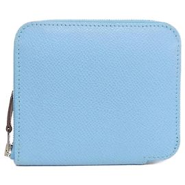 Carteira de seda compacta Epsom Hermès ELECTRIQUE Azul