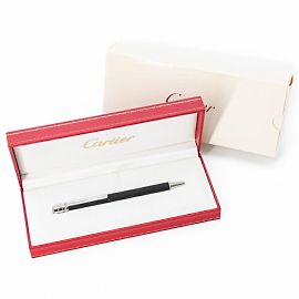 Cartier Santos de Rollerball Pen Black Silvery