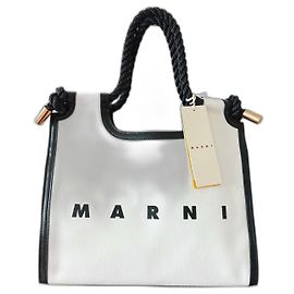 Bolsa Marni Marcel Bicolor Preta e Branca de Couro e Lona Preto Branco