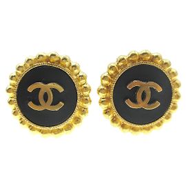 Chanel CC Round Stud Metal and Enamel D'oro