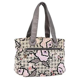 Chanel Vintage Floral Tote Canvas Beige