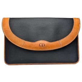 Clutch in pelle vintage Dior nero e marrone Nero