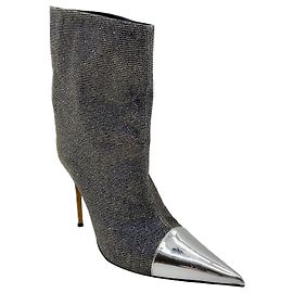 Alexandre Vauthier Silver Metallic Glitter Lurex Ankle Boots Silvery