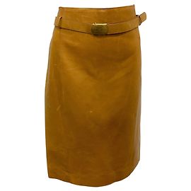Ralph Lauren Rock aus hellbraunem, abgenutztem Leder mit Gürtel Braun