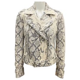L'Agence Ivory Baldwin Snake Print Leather Jacket Beige