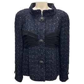 Chanel Navy / Black Chiffon Detail Tweed Jacket Navy blue