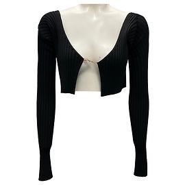 Pull en maille côtelée noir / or avec détail de plaque nominative Jacquemus Noir
