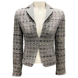 Akris Punto Light Grey Woven Wool Jacket Grey