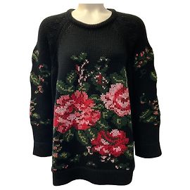 Pull floral en cachemire noir Girocollo Lamberto Losani Noir