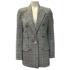 Alexander Wang Black / White Glen Plaid Blazer with Silver Button Black
