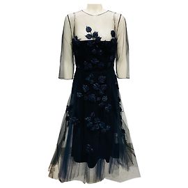 Carolina Herrera Navy Embellished Tulle Midi Gown Navy blue
