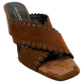 Sandali Loulou in suede marrone con occhielli Saint Laurent Marrone
