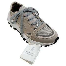 Baskets en tricot / daim beige / gris Brunello Cucinelli Beige