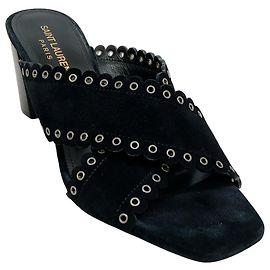 Sandali Loulou in suede nero con occhielli Saint Laurent Nero