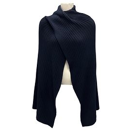 Autre Marque Herbst Cashmere Marine Hybrid-Ripp-Cape-Pullover Marineblau