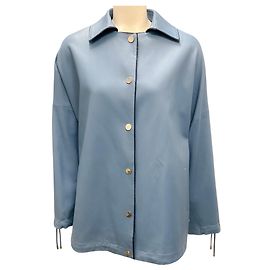 Kiton Powder Blue Lambskin Leather Jacket Blue