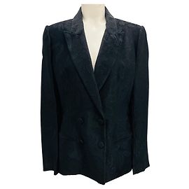 Schwarzer strukturierter Blumenjacquard-Blazer von Lanvin Schwarz