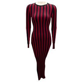Altuzarra Schwarzes / Rotes Gestreiftes Stretch-Strick-Bandage-Midi-Kleid Schwarz