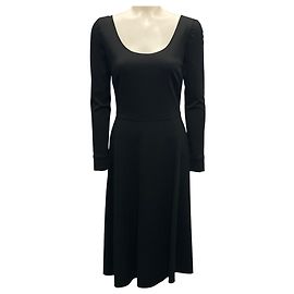 Ralph Lauren Collection Vestido midi de jersey stretch preto com mangas longas da Coleção Ralph Lauren Preto