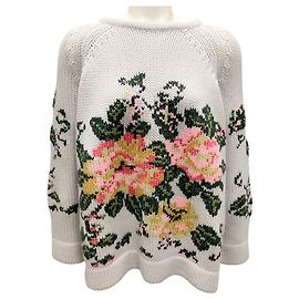 Pull en cachemire tricoté multicolore à fleurs gris clair Lamberto Losani Gris