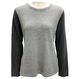 Fabiana Filippi Grey Monili Bead Embellished Two Tone Cashmere Knit Pullover Sweater Grey