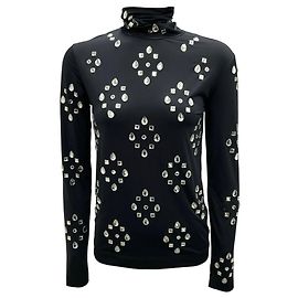 Top a maniche lunghe nero / trasparente decorato con pietre Dries Van Noten Nero