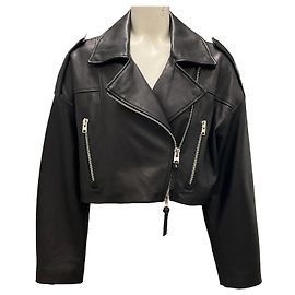 Agolde x Shoreditch Ski Club Black Remi Cropped Leather Biker Jacket Black