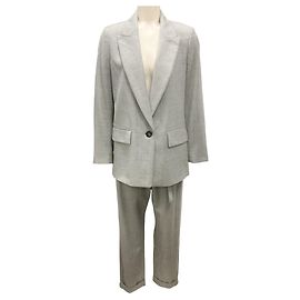 Peserico Grey Shimmer Wool Jacket and Pants Suit Set Grey