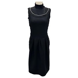 Vestido midi sem mangas de lã preta com gola alta Prada Preto