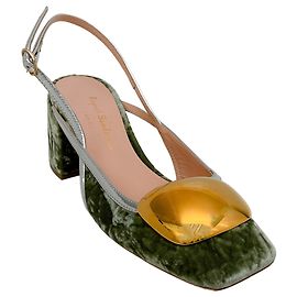 Sapatilhas Slingback Cavalla em Veludo Sage Rupert Sanderson com Ouro Verde