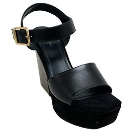 Céline Celine Black Leather / Suede Platform Sandals Black