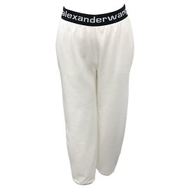 T By Alexander Wang Calça de veludo cotelê stretch branca brilhante T de Alexander Wang com elástico logo Branco