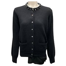 Dekorativer Strickcardigan mit Perlen in Dunkelgrau von Sacai Grau
