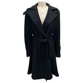 Akris Punto Black Flared Mid Length Wool Coat with Belt Black
