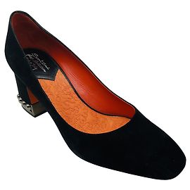 Santoni Black Stud Embellished Suede Pumps Black
